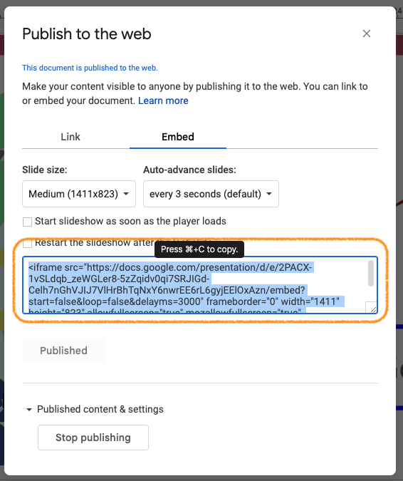 Copy the embed code as it is without editing.